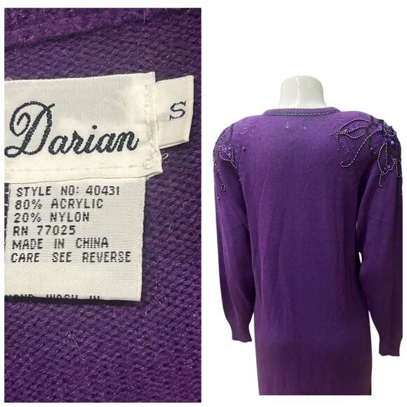 Vintage 1980s Purple Knit Beaded Sequin Sweater Dress / Size Small - - Picture 4 of 5